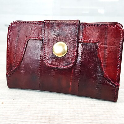 Vintage Eel Skin Keyholder Wallet w Coin Pouch Burgundy ''Leather of the Sea''