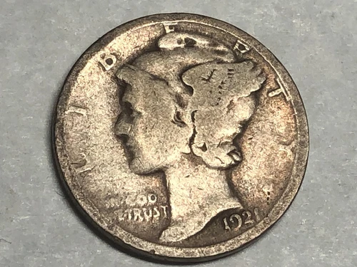 1921 MERCURY silver U.S. dime. VG. #ud2