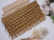 2 Yrds Beaded Fringe Drop Shape Pearl Vintage Style Trim Ribbon Sewing on Edging