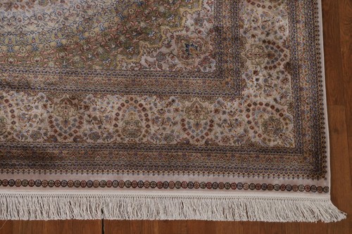 90% Silk Traditional Ivory Floral Living Room Turkish Rug Area Carpet 7'x10' - Picture 6 of 12