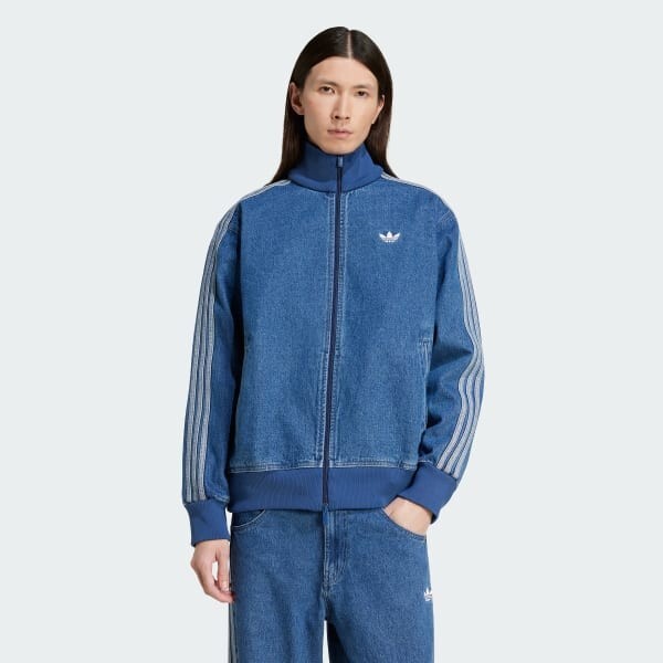 adidas Adicolor Denim Firebird Track Top Medium Blue JC6233 adidas Adicolor Denim Firebird Track Top Medium Blue JC6233