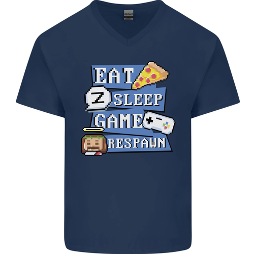 Gaming Eat Sleep Game Respawn Gamer Arcade Mens V-Neck Cotton T-Shirt - Picture 40 of 43