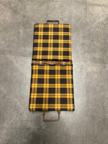 Vintage Brown Plaid Vinyl Stadium Seat Travel Bleacher Sports Cushion