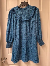 New Look Dress Womens US 6 Blue Leopord Long Sleeve 