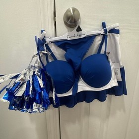 NWT French Affair Sexy Cheerleader Lingerie Bedroom Costume Set 3pc Blue White