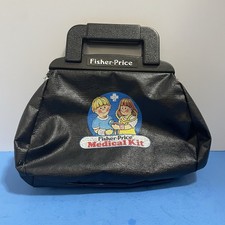 Vintage 1987 Fisher Price Doctor Black Pretend Plastic Bag Medical Kit  2010