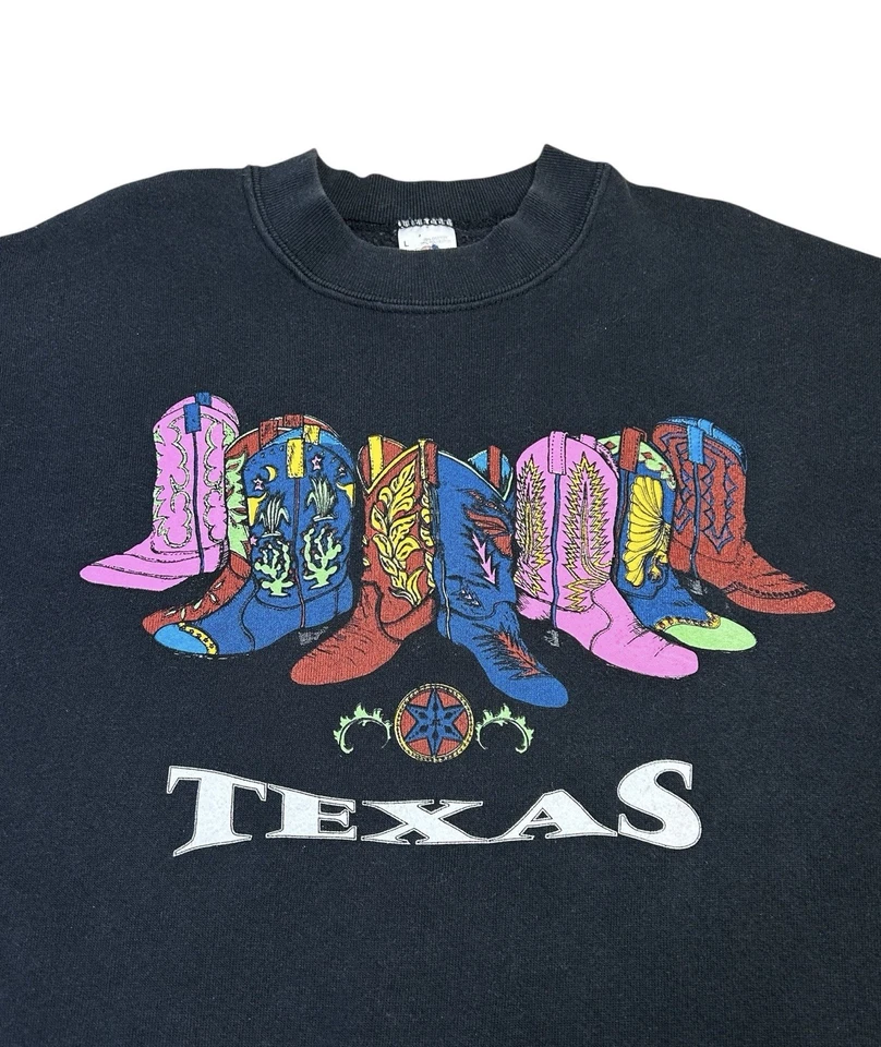 Vintage Texas Crewneck Western Cowgirl Boots Black Women’s Large 1990s - Image 2 of 4
