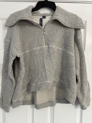 Sweaty Betty Womens US 6 Gray Marled Half Zip Funnel Neck Knit Pullover Sweater