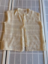 Handknit 1960s VTG Button Up Sequin Embellished Ivory Vest Artsy Maximalist SzL