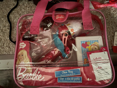 Barbie Pink/Clear Plastic Makeup Bag Zip-Around Waterproof Carry Case