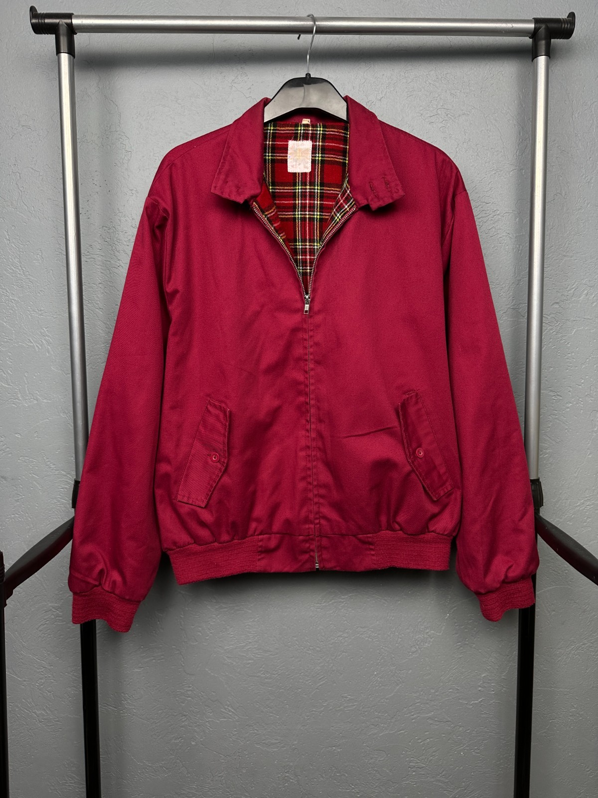 Vintage England Plaid Lined Collared Harrington Jacket Baracuta style Size L