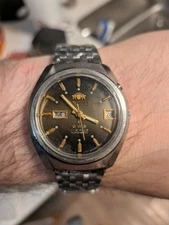 Rare Vintage Orient Tri Star Automatic Watch , Tiger's Eye Dial, Running