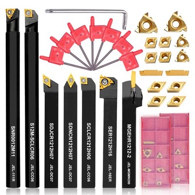 Indexable Lathe Tools 21PCS Kit, 1/2'' 12mm Shank 7PCS Metal Turning... 