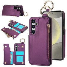 For Samsung Galaxy S25 Ultra S24 S23 S22 Leather Zipper Wallet Flip Stand Case
