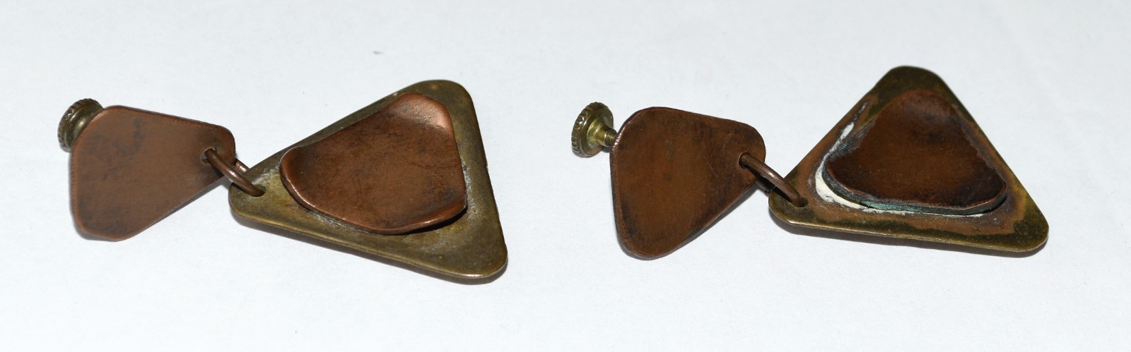 Vintage Triangular Dangling Copper 2" Screwback D… - image 3