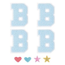 4pcs Iron on Letter Patch Chenille Letter Patches Alphabet Sticker Light Blue, B