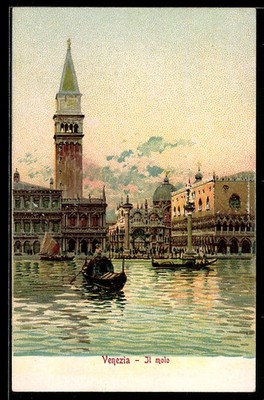 Venezia, Il Molo, Partie vor dem Markusplatz mit Gondeln, Ansichtskarte 