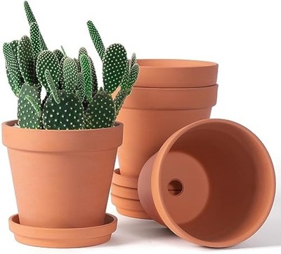 6 inch Terracotta & Clay Pots for Plants with Saucer, Medium Terra Cotta Plant  