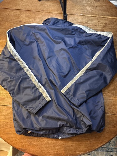 Vintage NIKE Spell Out Swoosh Windbreaker Jacket Two Tone Full Zip 90s Navy Med - Picture 9 of 9