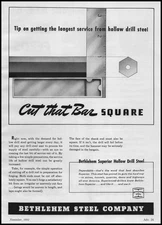 1941 Bethlehem Superior Hollow Drill Steel Bar Cutting Diagram Print Ad