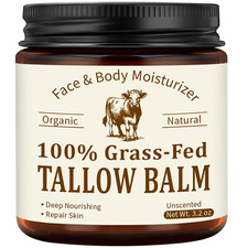 Beef Tal low for Skin Face, Organic Grass Fed Beef Tallow Balm, Unscented Natu
