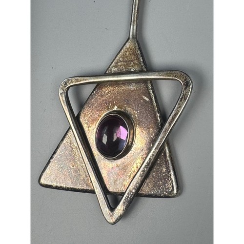 Sterling Silver Modernist Necklace Natural Amethyst Studio Artisan 33.9g 1973