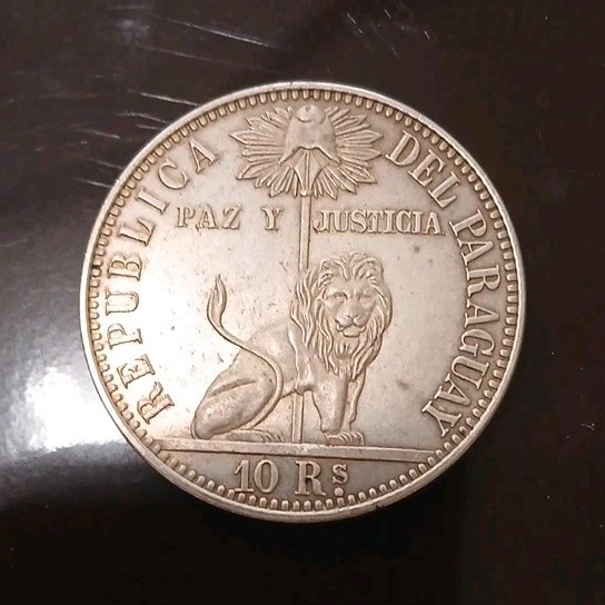 Paraguay 10 Rs Silver Coin 1855 República del Paraguay Paz y Justicia