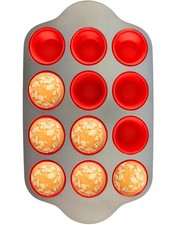 Non-Stick 12 Cup Silicone Muffin Pan with Steel Frame - BPA Free, Non-Toxic, ...