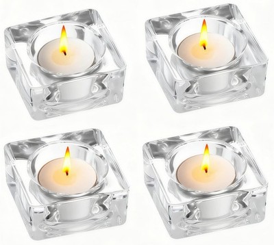 4 Stück Teelicht Kerzenhalter aus Klarglas, verschiedene Einheitsgrößen, transparent 