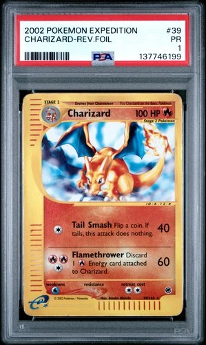 2002 POKEMON EXPEDITION #39 CHARIZARD-REVERSE FOIL PSA 1