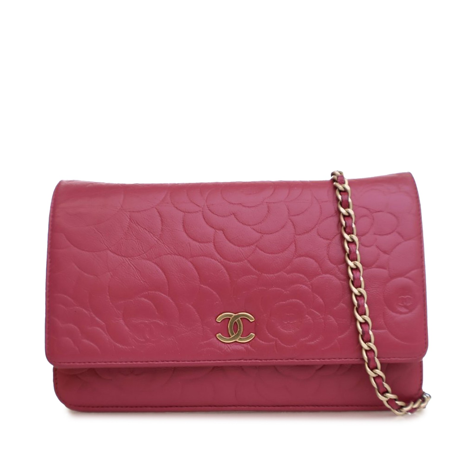 Chanel Lambskin Camellia Embossed WOC Wallet On Chain