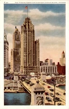 Tribune Tower, Michigan Avenue Bridge, Chicago, W. G. N. Radio Studios, Postcard