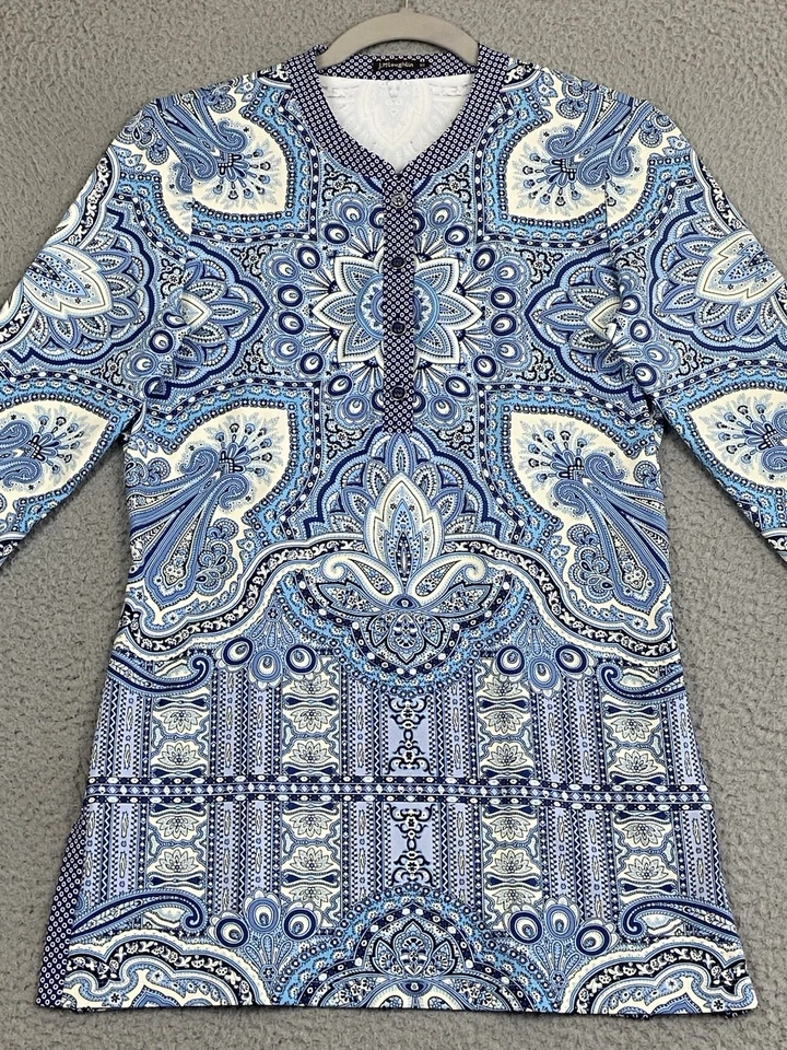 NUEVO J. McLaughlin Camisa Túnica Top Mujer Talla XS Catalina Tela Azul Paisley Nuevo sin Etiquetas Foto 3 de 4