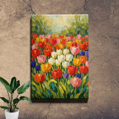 Colorful tulip garden Art Print thick impasto bloom cluster