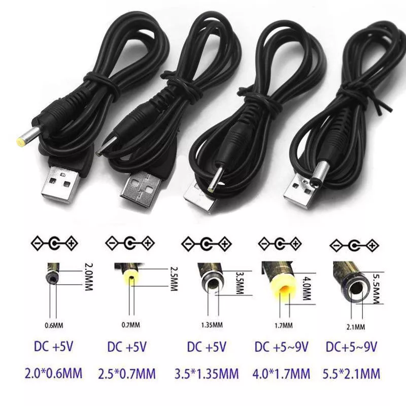 USB A Male to 2.0/ 2.5/3.5/ 4.0/ 5.5mm Connector 5V DC Charger Power Cable  Cord