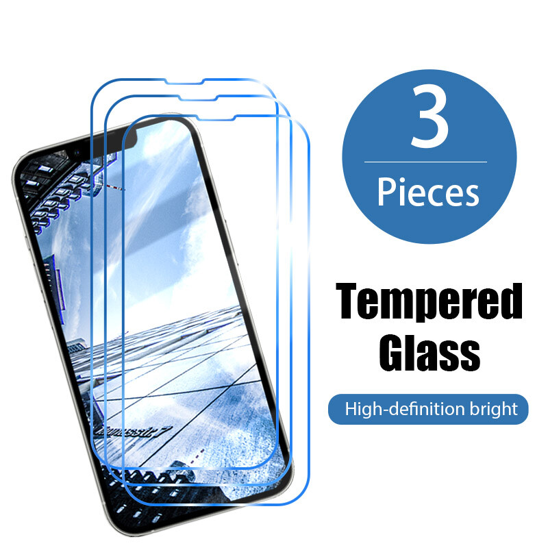 3Pcs For iPhone 15 14 13 12 11 SE 7 Tempered GLASS Screen Protector Bubble Free