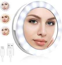 Mini LED Selfie Ring Light w/ 3x Mirror  Clip 3 Color Tones USB Charger New
