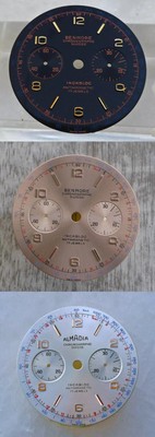 THREE ORIGINAL VINTAGE NEW OLD STOCK  DIALS FOR LANDERON 48 OR 51 MOVEMENT
