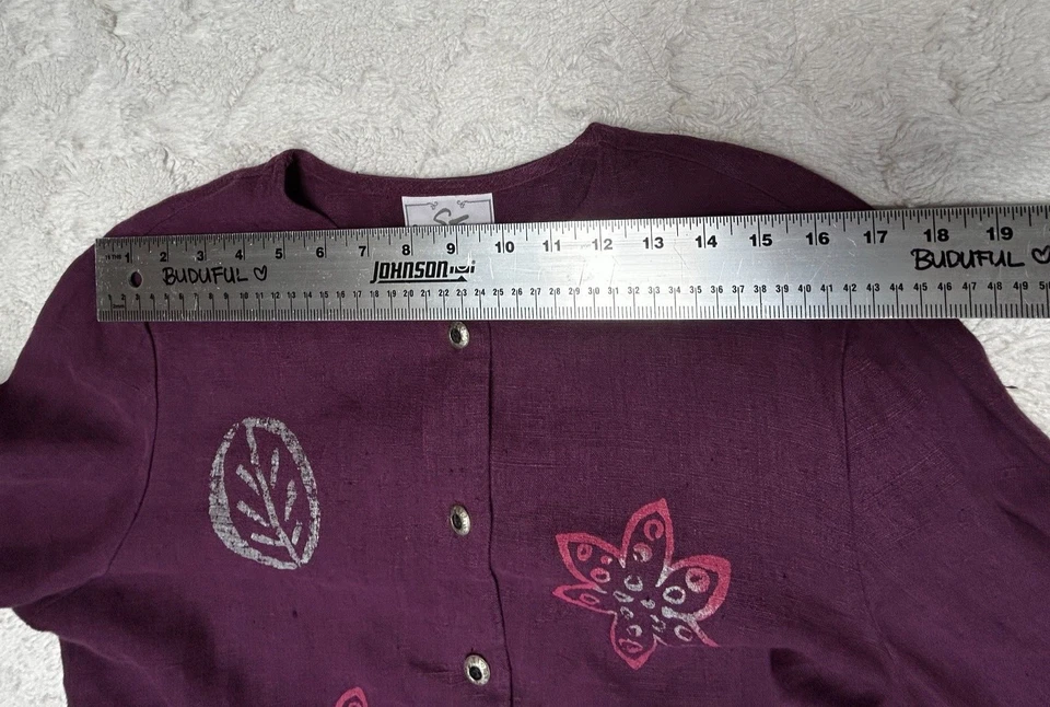 Chaqueta de lino Studio Ease vintage para mujer con diseños estampados morados hecha en EE. UU. Foto 4 de 4