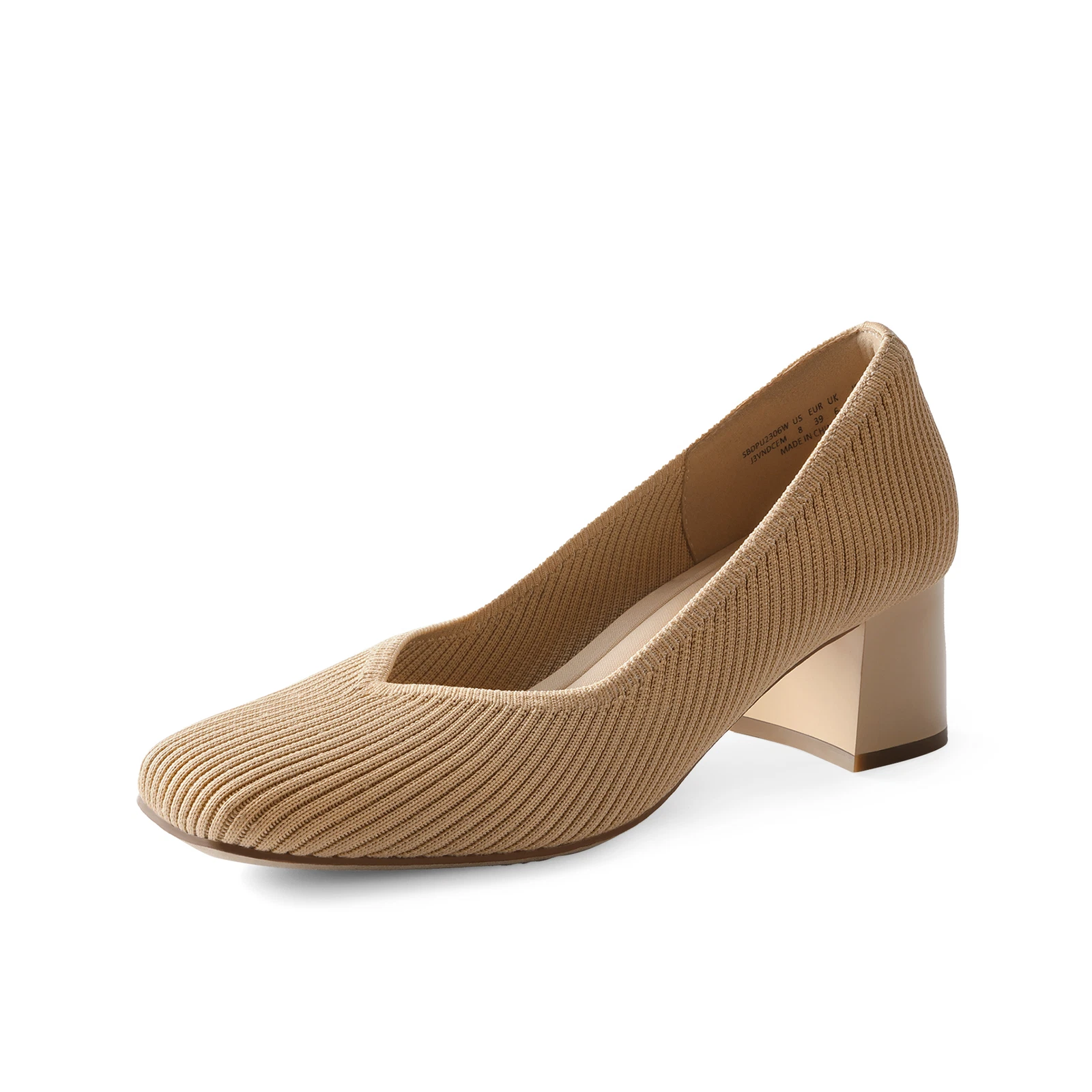 Women Knit Breathable Pumps Square Toe Block Heels All Day Support Dress Pumps