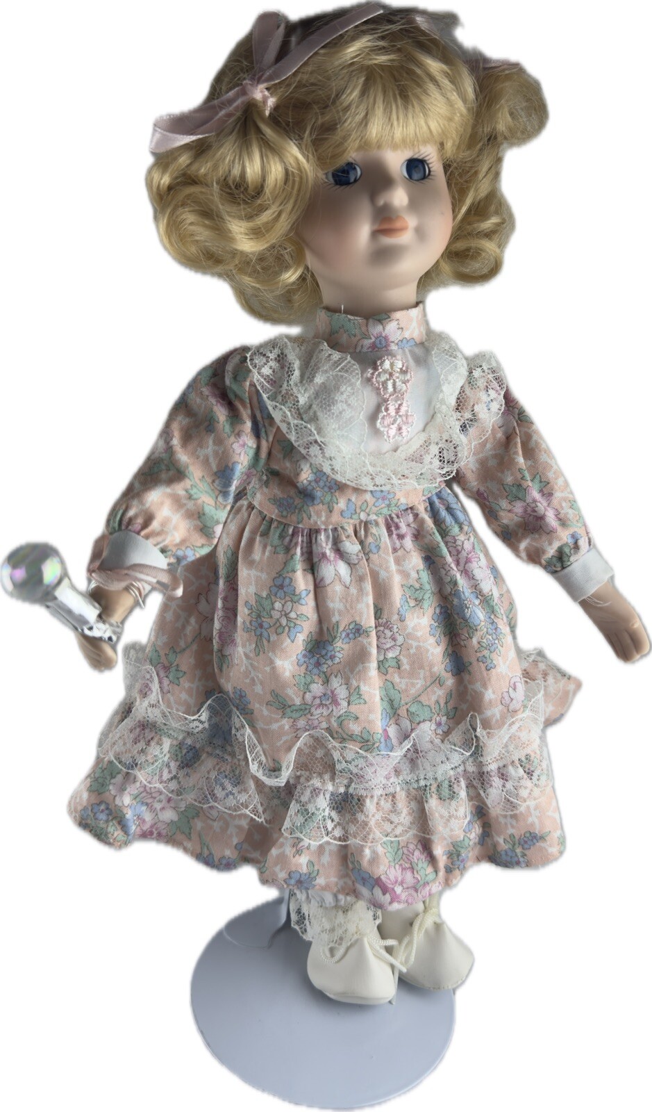 Vintage Victorian Porcelain Doll By EMSON Christmas Holiday STAND, 12”