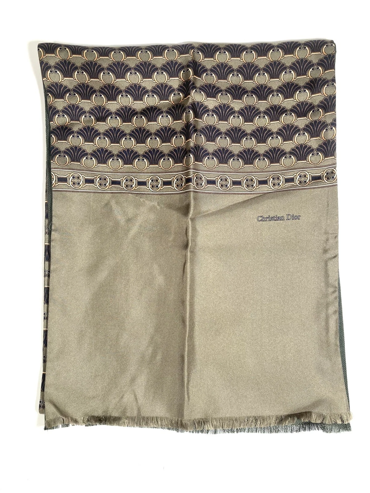 Foulard homme vintage DIOR opéra 2 plis soie laine cachemire motif coquillage 54