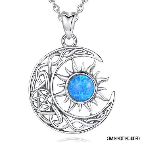 Celtic Moon & Opal Sun 925 Sterling Silver Pendant Chain Not Included Spiritual - Picture 3 of 5