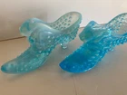 Fenton 1940 Glowing Hobnail Cat Head Victorian Shoes Aqua Opalescent (2)