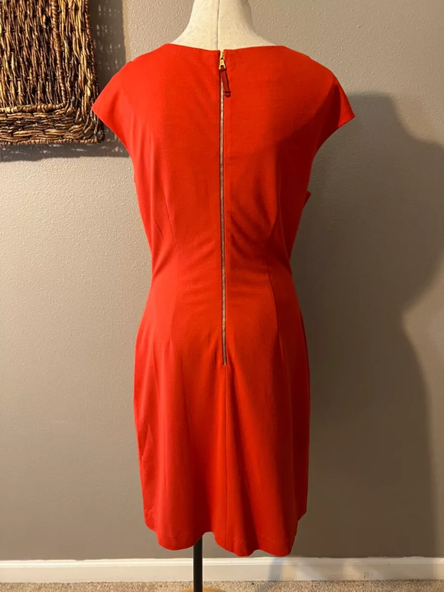 Kay Unger Sheath Dress 14 Short Sleeve Orange Stretch Career