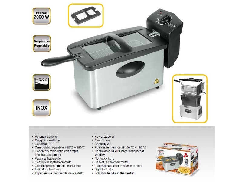 Friggitrice Paranza 3L 2000W Acciaio Inox - Fritti Croccanti Professionali