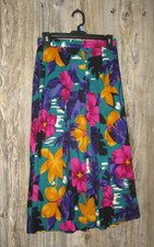 Vintage Worthington Teal Skirt Tropical Magenta Purple Mustard Floral Size 8