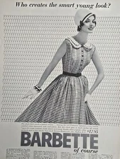 1958 Womens Barbette combed cotton checked sleeveless dress vintage Fashion ad