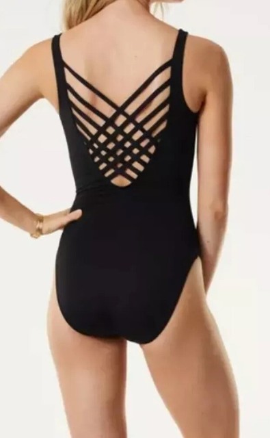 black lattice swimsuit