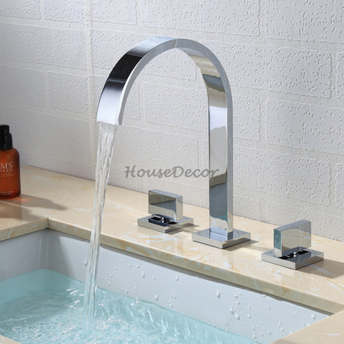 Chrome Two Knobs Bathroom Sink Basin Mixer Tap Washroom Widespread 3